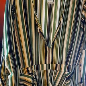 Pinstriped long skeve shirt.